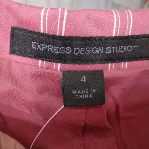 Express | Blazer Pink Ivory Stripe Fitted Lined Jacket Cotton Stretch | Size 4 - Picture 8 of 9